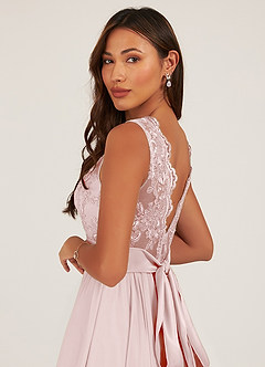 Azazie Gertrude Bridesmaid Dresses Blushing Pink A-Line Lace Chiffon Dress image7