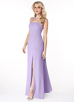 Azazie Jay Bridesmaid Dresses Lilac A-Line Square Neckline Side Slit Chiffon Dress image4