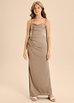 Azazie Mai Junior Taupe A-Line Sweetheart Neckline Stretch Satin Dress image5