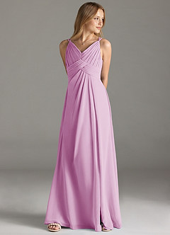 Azazie Maren Allure Junior Candy Pink A-Line Lace Chiffon Dress image3