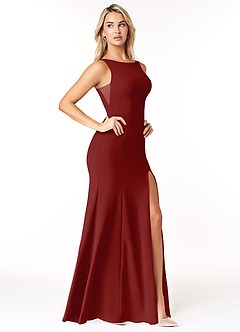 Azazie Rogue Bridesmaid Dresses Terracotta Mermaid Scoop Side Slit Stretch Crepe Dress image4