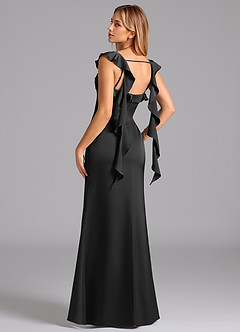 Azazie Adi Bridesmaid Dresses Black A-Line Pleated Stretch Satin Dress image6