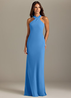 Azazie Doretta Bridesmaid Dresses Blue Jay Mermaid Pleated Chiffon Dress image1