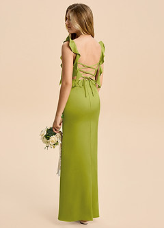 Azazie Jessamine Junior Lemongrass Sheath Ruched Stretch Satin Dress image4
