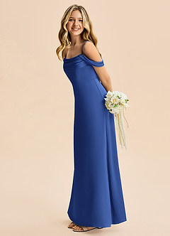 Azazie Lettie Junior A-Line Off-Shoulder Stræk satin Gulv-længde Junior brudepige Kjole image1