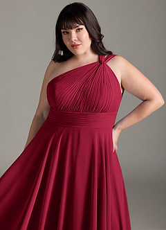 Azazie Charlize Bridesmaid Dresses Burgundy A-Line One Shoulder Chiffon Dress image12