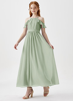 Azazie Chaya Junior Dusty Sage A-Line Off the Shoulder Chiffon Dress image5