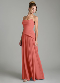 Azazie Gabriela Bridesmaid Dresses Salmon Pink A-Line Corset Chiffon Dress image6