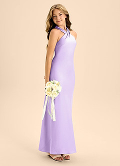 Azazie Doretta Junior Lilac A-Line Pleated Stretch Satin Dress image7