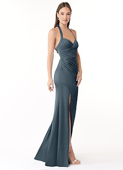 Azazie Emeria Robes de demoiselle d'honneur Robe Sirène en Satin extensible Plissée Violet Crépusculaire image8