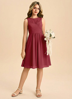 Azazie Skyla Junior Vestido de Granada de Gasa de Corte en A con Plisado image1