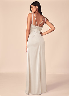 Azazie Aqua Bridesmaid Dresses White Alabaster A-Line V-Neck Pleated Stretch Satin Dress image2