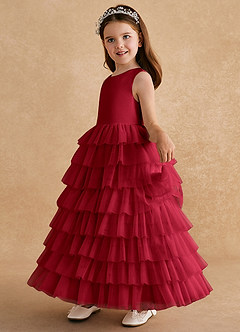 Azazie Twinkle Toes vestidos de niña de las flores Vestido de Escarlata de Tul de Corte En A con Lazo image4