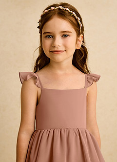 Azazie Boba vestidos de niña de las flores Vestido de Bronceador de Gasa de Corte En A con Escote Cuadrado image8