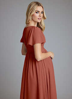 Azazie Verna Maternity Bridesmaid Dresses A-Line V-Neck Ruched Chiffon Floor-Length Dress image7