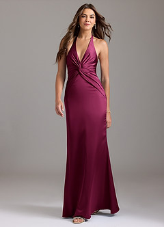 Azazie Valerie Bridesmaid Dresses Red Plum Mermaid Pleated Stretch Satin Dress image3