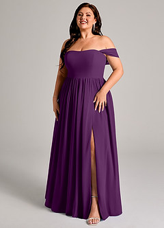 Azazie Calianna Bridesmaid Dresses Grape A-Line Off the Shoulder Chiffon Convertible Dress image12