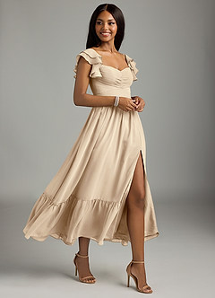 Azazie Anaya Bridesmaid Dresses Champagne A-Line Pleated Chiffon Dress image3