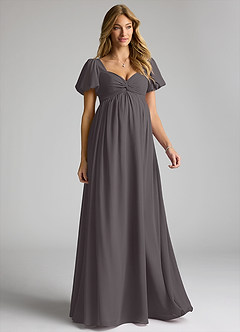 Azazie Madisynn Maternity Bridesmaid Dresses Bow Chiffon Floor-Length Dress image1