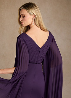 Azazie Ellsworth Mother of the Bride Dresses Plum Column Pleated Stretch Crepe Dress image6