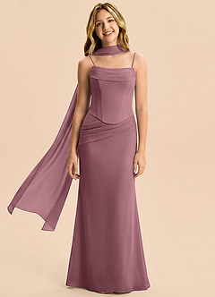 Azazie Sorrel Junior Meerjungfrau-Linie Plissee Chiffon Kleid Amethyst image4