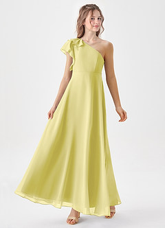 Azazie Arabella Junior Abito A-Line in Chiffon Increspato Sorbetto Al Limone image4