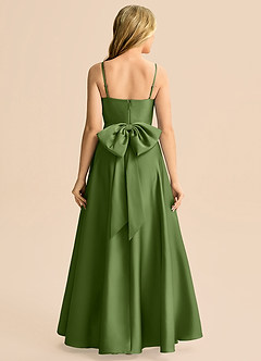 Azazie Rumi Junior Abito A-Line in Raso Elasticizzato Plissettato Ginepro image2