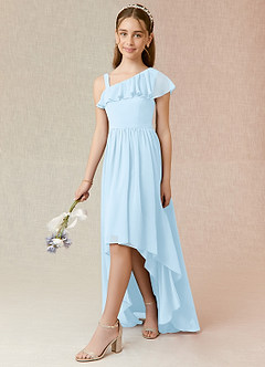 Azazie Mango Junior Vestido de Azul Cielo de Gasa de Corte En A con Volante image3