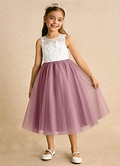 Azazie Lina Flower Girl Dresses Ivory Vintage Mauve Ball-Gown Lace Dress image2