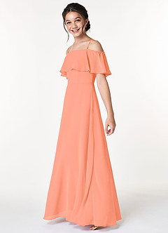 Azazie Maggie Junior A-Linie Schulterfrei Chiffon Kleid Sonnenuntergang image5