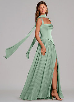 Azazie Stephanie Vestidos de madrinha de casamento Vestido Agave de Cetim elástico de Linha A com Plissado image3