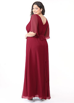 Azazie Cierra Robes de demoiselle d'honneur Robe Trapèze en Mousseline de soie Col en V Bourgogne image12