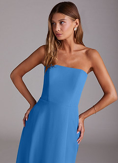 Azazie Wren Bridesmaid Dresses Blue Jay A-Line Side Slit Chiffon Convertible Dress image5