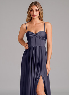 Azazie Akiko Robes de demoiselle d'honneur Robe Trapèze en Satin extensible Encolure en Forme de Cœur Bleu Orageux image8
