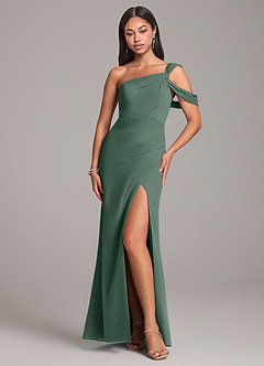 Azazie Wynter Bridesmaid Dresses Sea Moss Sheath One Shoulder Chiffon Dress image1