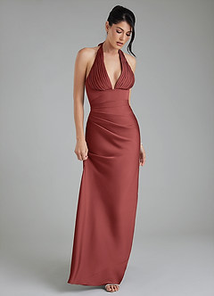 Azazie Torrance Bridesmaid Dresses Terracotta Mermaid Corset Stretch Satin Dress image5