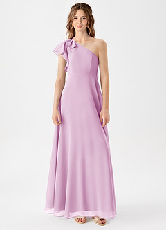 Azazie Arabella Junior Candy Pink A-Line Ruched Chiffon Dress image3