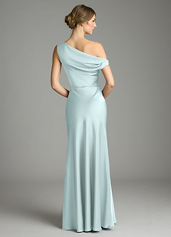 Azazie Emerson Bridesmaid Dresses Sea Glass Mermaid Off the Shoulder Stretch Satin Dress image3