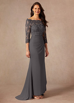 Azazie Rhonda vestidos de madre de la novia Vestido de Gris Acero de Malla de Sirena con Vestidos sin tirantes image6