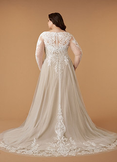 Azazie Essy Wedding Dresses Diamond White Nude A-Line V-Neck Sequins Tulle Dress image10