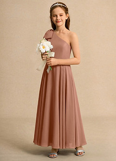Azazie Guppy Junior Formal Flower Girl Dresses Bronzer A-Line One Shoulder Chiffon Dress image6