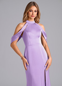 Azazie Bonny Bridesmaid Dresses Lilac Mermaid Off the Shoulder Stretch Satin Dress image5