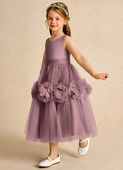 Azazie Vola vestidos de niña de las flores Vestido de Malva Vintage de Tul de Princesa con Sin mangas image4
