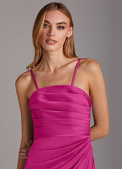 Azazie Lexie Vestidos de damas de honor Vestido de Fucsia de Satén Elástico de Corte Recto Convertible con Sin tirantes image2