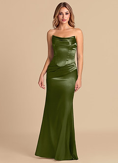 Azazie Sorrel Bridesmaid Dresses Olive Mermaid Corset Metallic Satin Convertible Dress image2