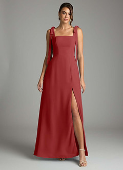 Azazie Debra Bridesmaid Dresses Rust A-Line with Pockets Chiffon Convertible Dress image7