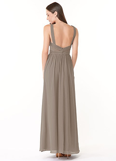 Azazie Genelle Final Sale Taupe Flowy Lace Chiffon Dress image2