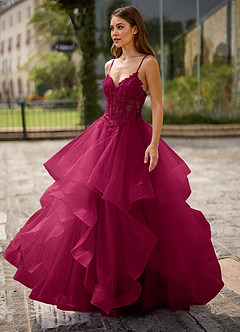 Spitze Burgunderrot Ballkleid aus transparenter Spitze image3