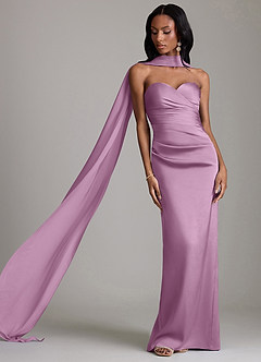 Azazie Sonora Vestidos de damas de honor Vestido de Glicinia de Satén Elástico de Corte Recto con Sin tirantes image8