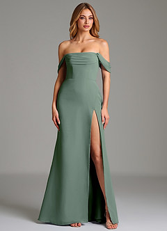 Azazie Riley Robes de demoiselle d'honneur Robe Fourreau Convertible en Mousseline de soie Épaule décolletée Eucalyptus image4